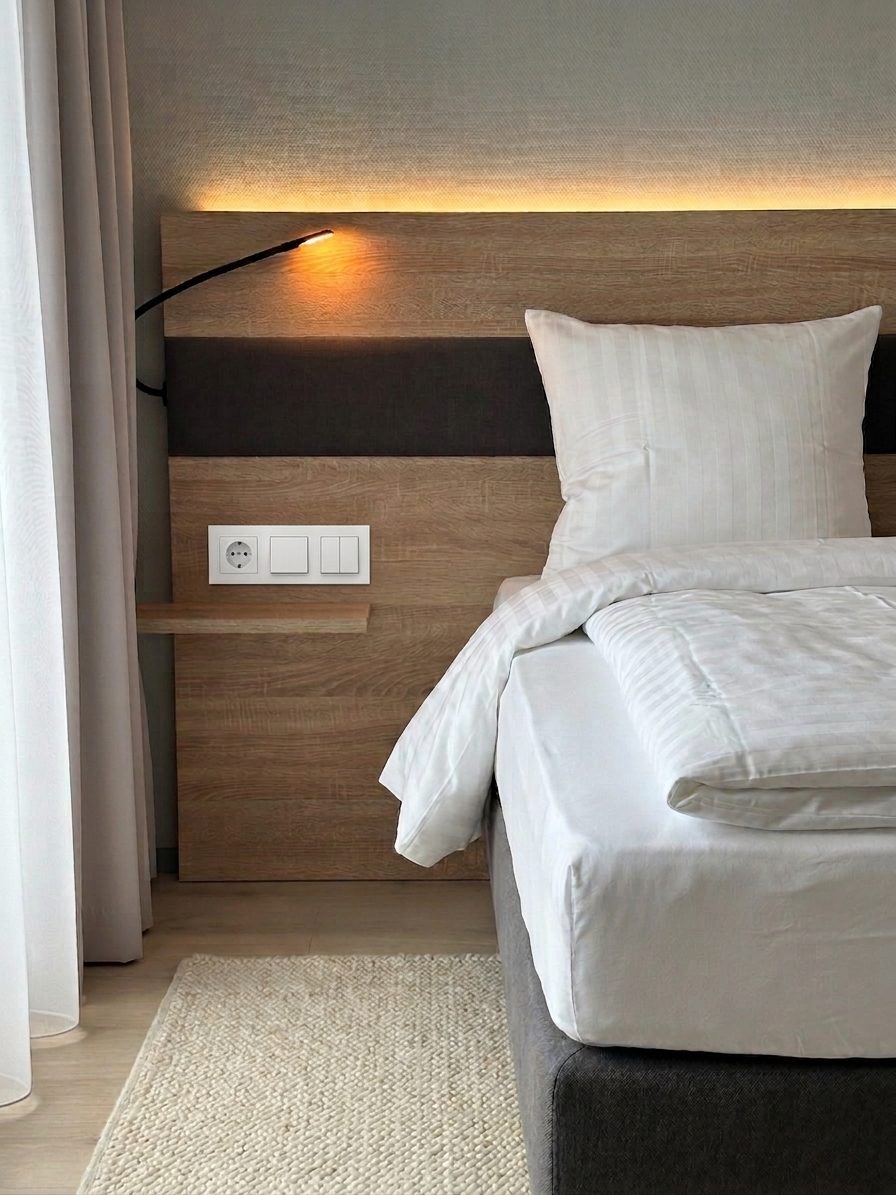 Detailaufnahme des Bettes mit Leseleuchte